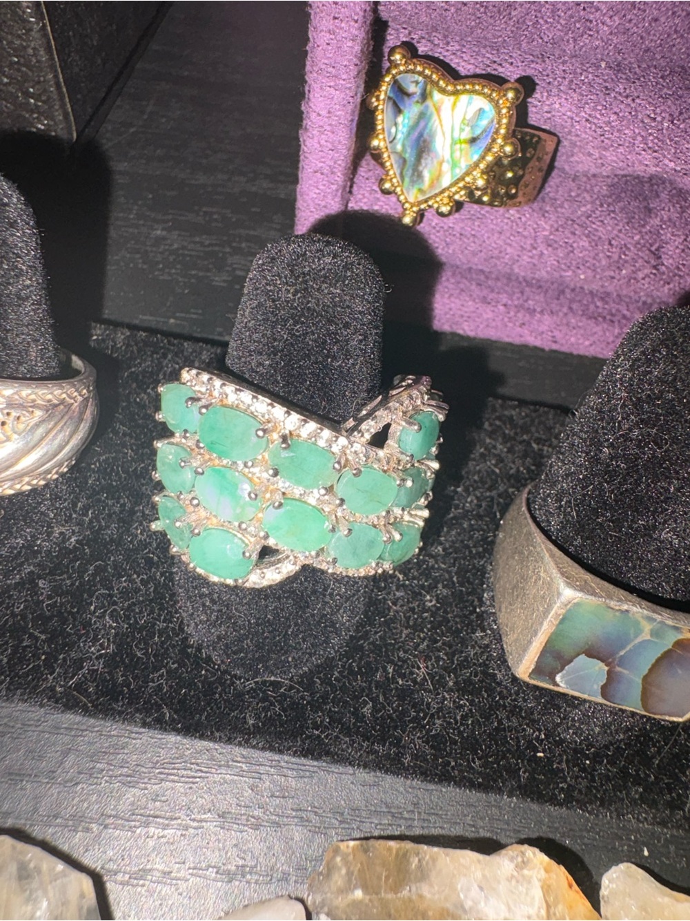 Emerald Green Multi-Stone Statement Ring size 8.5- Women Jewelry